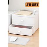 Fesya Home Esta 2 Çekmeceli Makyaj Organizeri 2 Katlı Çok Amaçlı Çekmeceli Organizer - Beyaz - Mat