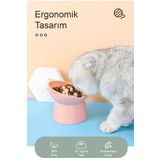 Fesya Home Kedi, Köpek Mama ve Su Kabı Eğimli Boyun Koruyucu Evcil Hayvan Mama Kabı - Pembe CATDOG