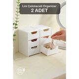 Fesya Home Lini 2 Adet Mini Organizer – 3 Çekmeceli Düzenleyici Set Takı, Hobi ve Küçük Aksesuar Kutusu - Beyaz