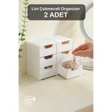 Fesya Home LİNİ 2 Adet Mini Organizer – 3 Çekmeceli Düzenleyici Set Takı, Hobi ve Küçük Aksesuar Kutusu