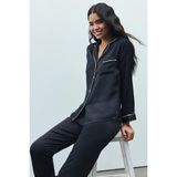 Feu De Elu Amour Siyah Uzun Saten Pijama Takımı