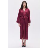 Feu De Elu Frappant Bordo Uzun Saten Sabahlık / Kimono