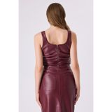 FEVER Büzgülü Deri Crop Bluz, Kadın, Vişne, 1 Beden