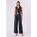 FEVER Siyah Wide Leg Deri Pantolon, Kadın, 40 Beden