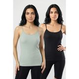 Fevien 2'li Paket Kadın %95 Pamuklu Ip Askılı Ribana Atlet Esnek Nefes Alan Kumaş Günlük Basic Iç Giyim Vücudu Saran Kaşkorse Tarzı Ikili Set - 2XL