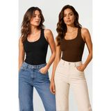 Fevien 2'li Set Kadın U Yaka Kalın Askılı Penye Kaşkorse Atlet - Dört Mevsim Kullanıma Uygun Terletmez Pamuklu Esnek Fitilli Basic Günlük Iç Giyim - Çok renkli 02 - XL