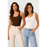 Fevien 2'li Set Kadın U Yaka Kalın Askılı Penye Kaşkorse Atlet - Dört Mevsim Kullanıma Uygun Terletmez Pamuklu Esnek Fitilli Basic Günlük Iç Giyim - Çok renkli 04 - XL