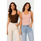 Fevien 2'li Set Kadın U Yaka Kalın Askılı Penye Kaşkorse Atlet - Dört Mevsim Kullanıma Uygun Terletmez Pamuklu Esnek Fitilli Basic Günlük Iç Giyim - Çok renkli 05 - XL