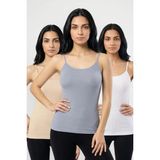 Fevien 3'lü Paket Kadın %95 Pamuklu Ip Askılı Ribana Atlet Esnek Nefes Alan Kumaş Günlük Basic Iç Giyim Vücudu Saran Kaşkorse Tarzı Üçlü Set - 2XL