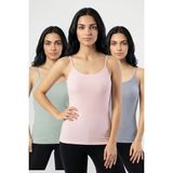 Fevien 3'lü Paket Kadın %95 Pamuklu Ip Askılı Ribana Atlet Esnek Nefes Alan Kumaş Günlük Basic Iç Giyim Vücudu Saran Kaşkorse Tarzı Üçlü Set - XL