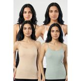 Fevien 4'lü Paket Kadın %95 Pamuklu Ip Askılı Ribana Atlet Esnek Nefes Alan Kumaş Günlük Basic Iç Giyim Vücudu Saran Kaşkorse Tarzı Çoklu Rahat Kombinlenebilir Dörtlü Set - XL