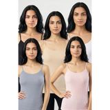Fevien 5'li Paket Kadın %95 Pamuklu Ip Askılı Ribana Atlet Esnek Nefes Alan Kumaş Günlük Basic Iç Giyim Vücudu Saran Kaşkorse Tarzı Çoklu Rahat Kombinlenebilir Ekonomik Beşli Set - XL