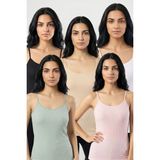 Fevien 5'li Paket Kadın %95 Pamuklu Ip Askılı Ribana Atlet Esnek Nefes Alan Kumaş Günlük Basic Iç Giyim Vücudu Saran Kaşkorse Tarzı Çoklu Rahat Kombinlenebilir Ekonomik Beşli Set