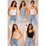 Fevien 5'li Paket Kadın Pamuklu Ince Askılı Dantel Detaylı Bisiklet Yaka Ribana Esnek Atlet Günlük Rahat Iç Giyim Çoklu Set - Çok renkli 02 - 2XL