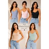 Fevien 5'li Paket Kadın Pamuklu Ince Askılı Dantel Detaylı Bisiklet Yaka Ribana Esnek Atlet Günlük Rahat Iç Giyim Çoklu Set - Çok renkli 05 - XL