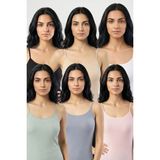 Fevien 6'lı Paket Kadın %95 Pamuklu Ip Askılı Ribana Atlet Esnek Nefes Alan Kumaş Günlük Basic Iç Giyim Vücudu Saran Kaşkorse Tarzı Çoklu Rahat Kombinlenebilir Ekonomik Altılı Set