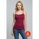 Fevien Kadın %100 Pamuk Jakarlı Dantelli Askılı Atlet Kaşkorse - Vişne - 3XL