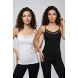 Fevien Kadın 2'li Paket Dantelli Tül Detaylı Pamuklu Ip Askılı Atlet Seti Siyah Beyaz Renk Seçenekli Şık Günlük Iç Giyim Esnek Rahat Kesim Penye Body M-L-Xl Beden Uyumlu Kaliteli Yumuşak Kumaş - Karışık