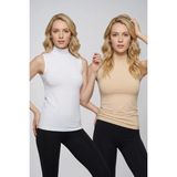 Fevien Kadın 2'li Paket Pamuklu Ekstra Esnek Yarım Balıkçı Dik Yaka Sıfır Kol Basic Atlet Body Kolsuz Bluz Seti - Karışık - 3XL