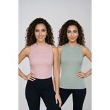 Fevien Kadın 2'li Paket Pamuklu Kaşkorse Kalın Askılı Bisiklet Yaka Önü Yazı Baskılı Esnek Dar Kesim Slim Fit Spor ve Günlük Atlet Seti - Karışık - XL