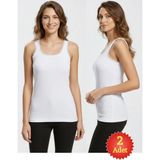 Fevien Kadın Beyaz 2'li Paket %100 Pamuk Kaşkorse Dantelli Kalın Askılı Atlet - XL