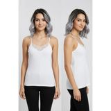 Fevien Kadın Beyaz 2'li Paket V Yaka Dantel Detaylı Ince Askılı %100 Pamuklu Ribana Atlet - 2XL