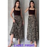 Feville 2'li Leopar Desenli Uzun Bürümcük Kloş Etek - 2XL