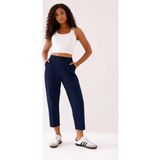 Feville Kadın Beli Lastikli Modal Kumaş Çımalı Bilek Pantolon Yumuşak Dokulu Şık Bağcıklı Pantolon - Lacivert - 3XL