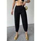 FEVİLLE KADIN SİYAH Beli Lastikli TAŞLI Full LikraLI Şalvar Balon Pantolon