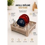 Fevito Bulaşıklık Tezgah Üstü Tabak Bardak Kurutmalık Plastik Bulaşık Sepeti 33X41 cm Bej S-10567