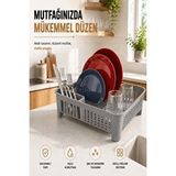 Fevito Bulaşıklık Tezgah Üstü Tabak Bardak Kurutmalık Plastik Bulaşık Sepeti 33X41 cm Gri S-10567