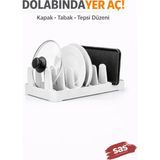Fevito Dolap İçi Tabak Tencere Kapağı Düzenleyici 6 Bölme - Mutfak Organizer – Yer Tasarrufu Sağlayan Raf Beyaz