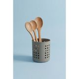 Fevito Gri - A+ Silindir Kaşıklık – Tezgah Üstü Servis Standı, Su Gider Delikli, Plastik Düzenleyici Organizer - 12 x 12 cm