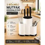 Fevito Tezgah Üstü Bölmeli Bıçaklık - Kaşık Kepçe Bıçak Standı Mutfak Düzenleyici Organizer Kaşıklık Beyaz S-10137