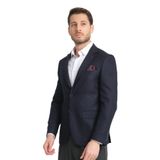 Fevual Erkek Koyu Lacivert Mono Yaka Diagonel Desenli Slim Fit Blazer Spor Ceket Koyu Lacivert 62