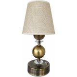 Fey Abajur El Yapımı Pilli LED Masa Lambası Eskitme Metal Gövdeli Kristal Detaylı Bej Kumaş Şapkalı Dekoratif Gece Lambası 30 cm