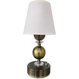 Fey Abajur El Yapımı Pilli LED Masa Lambası Eskitme Metal Gövdeli Kristal Detaylı Krem Kumaş Şapkalı Dekoratif Gece Lambası 30 cm