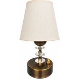 Fey Abajur El Yapımı Pilli LED Masa Lambası Eskitme Metal Kristal Detaylı Krem Kumaş Şapkalı Kablosuz Dekoratif Gece Lambası 25 cm Pilli Abajur Gece Lambası