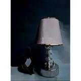 Fey Abajur Pilli Kablosuz Masa Lambası 25 cm, El Yapımı Krom Metal Ayaklı Beyaz Kumaş Başlıklı, Başucu Lambası, Komodin Lambası, Dekoratif Gece Lambası, Beyaz Işık,Pilli Abajur