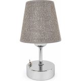 Fey Atelier Fey Abajur El Yapımı Kablosuz LED Masa Lambası Gri Kumaş Başlıklı Krom Gövdeli 9V Pilli Dekoratif Abajur 25 cm Pilli Gece Lambası, Pilli masa lambası, Gri şapka krom ayak