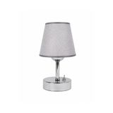 fey atelier Pilli LED Abajur Açık Gri Kumaş Şapkalı Krom Gövdeli Kablosuz Dekoratif Masa Lambası 25 cm Gece Lambası