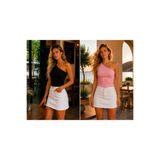 Feyece 2'li Siyah Pudra Tek Omuz Detaylı Kaşkorse Bluz Crop
