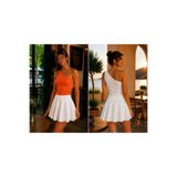 Feyece 2'li Turuncu Beyaz Tek Omuz Detaylı Kaşkorse Bluz Crop