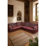 Feyza Decor Home 20 cm Süngerli Bordo Anadolu Desenli 9 Parça L Şark Köşesi Takımı