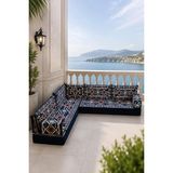 Feyza Decor Home 20 cm Süngerli Lacivert Yahyalı Desenli 9 Parça L Şark Köşesi Takımı