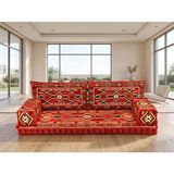 Feyza Decor Home Anadolu Desen Yer Minderi Koltuk – Otantik Şark Köşesi Sediri, Kilim Desenli Tekli Oturma Minderi, Bohem Dekor - Kırmızı