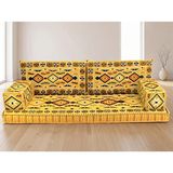 Feyza Decor Home Anadolu Desen Yer Minderi Koltuk – Otantik Şark Köşesi Sediri, Kilim Desenli Tekli Oturma Minderi, Bohem Dekor - Sarı