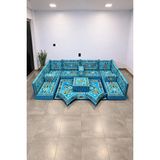 Feyza Decor Home Anadolu Desenli 18 Parça Şark Köşesi ve Sedir Takımı - Turkuaz