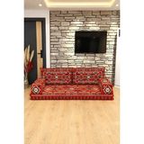 Feyza Decor Home Anadolu Desenli 5 Parça Şark Köşesi Minder Takımı - 10 cm - Kırmızı