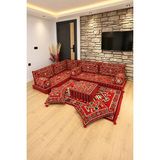 Feyza Decor Home Anadolu Şark Köşesi Takımı 13 Parça | Kilim ve Puf Dahil Süngerli Sedir Seti - Kırmızı